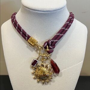 House of Harlow 1960 | Sunburst Pend Necklace w/ Heart Clasp & Adjustable Charms